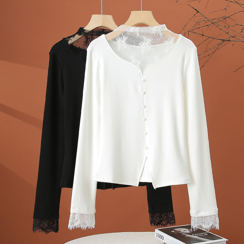 半高领蕾丝拼接打底衫女2026秋冬季新款时尚洋气显瘦内搭长袖上衣,女装/女士精品,T恤,淘宝优惠券,粉丝福利购,淘宝优惠卷