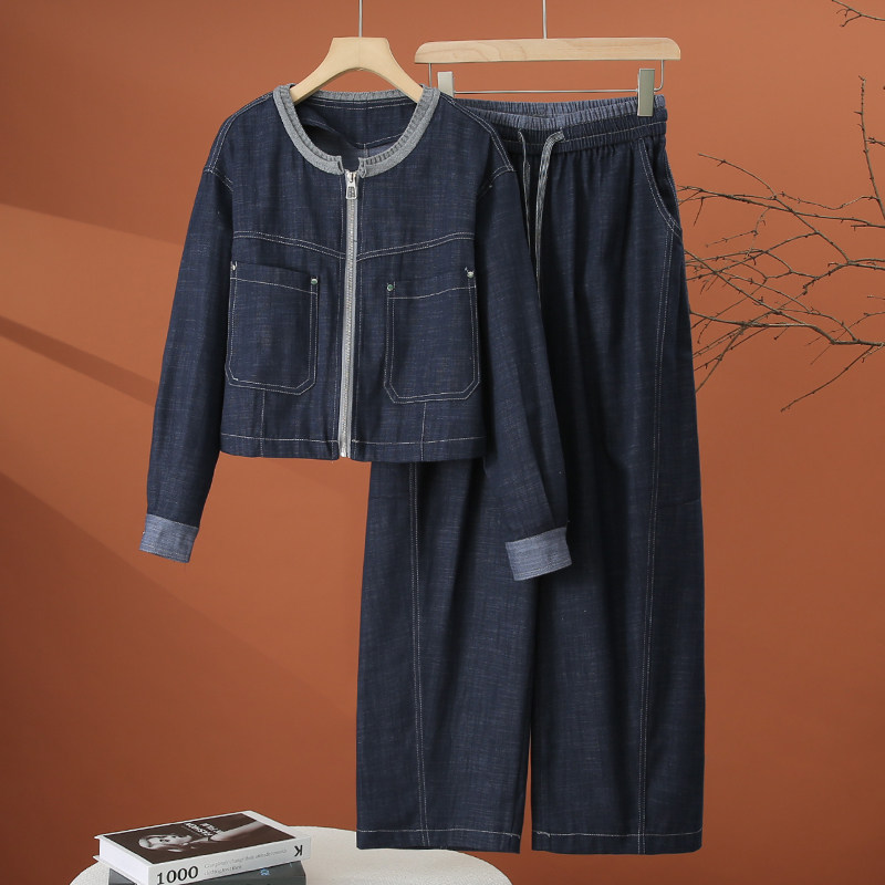 时尚牛仔套装女春款2026年新款女装洋气减龄时髦女士阔腿裤两件套