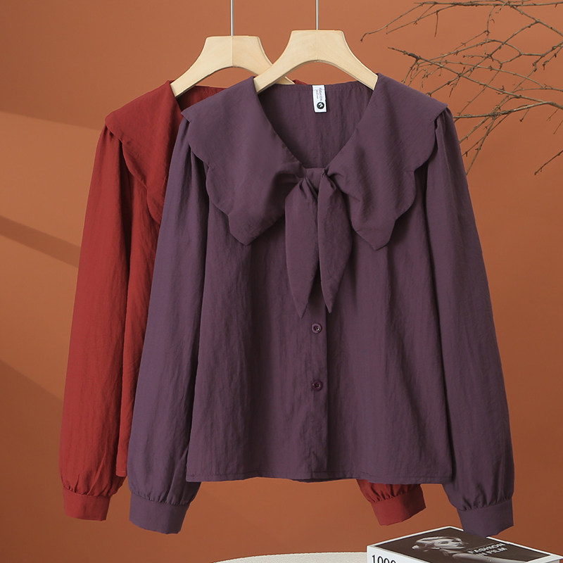 设计感娃娃领长袖衬衫女春季2026年新款时尚洋气减龄宽松女士上衣