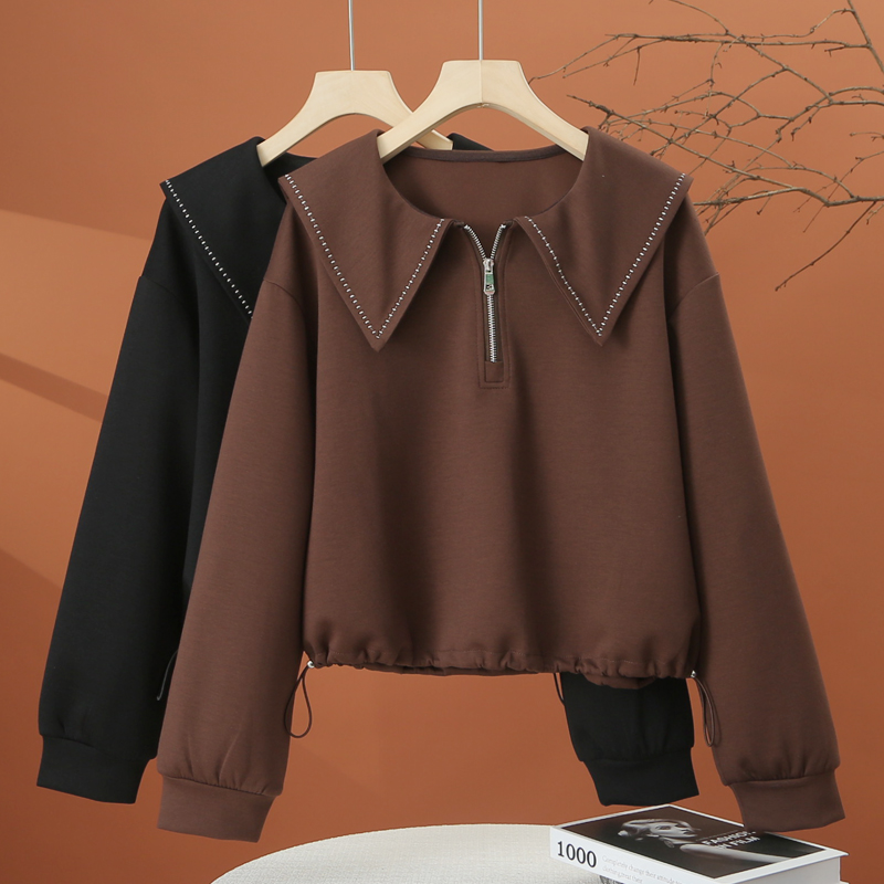 海军领长袖套头卫衣女秋季2025新款时尚洋气宽松短款收腰女士上衣