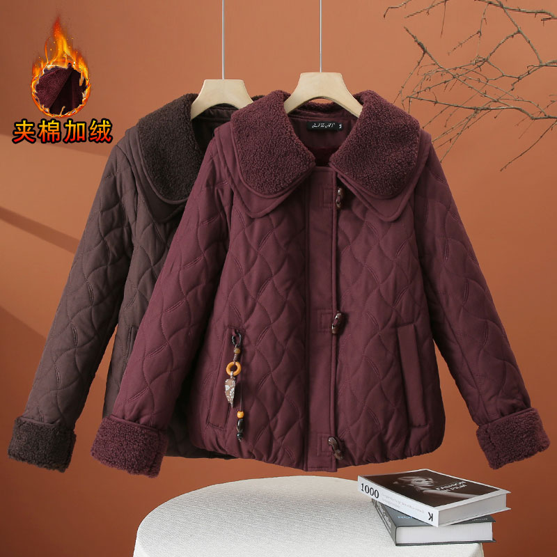 加绒加厚翻领棉服外套女冬季