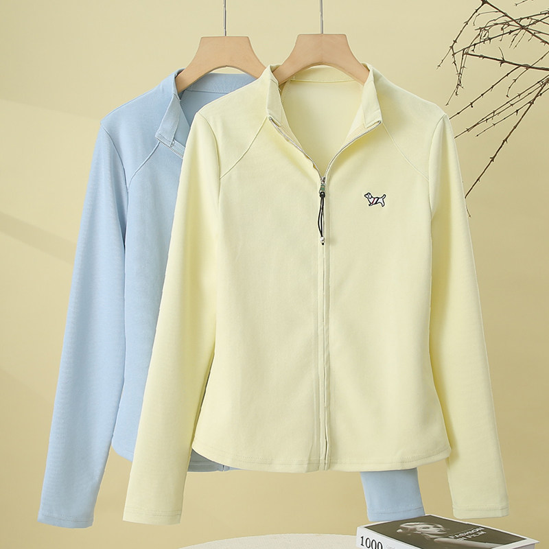 长袖拉链开衫t恤女春季2026新款时尚洋气小衫小个子修身短款上衣