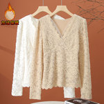 加绒加厚蕾丝打底衫女秋冬2025新款时尚洋气小衫修身内搭女士上衣