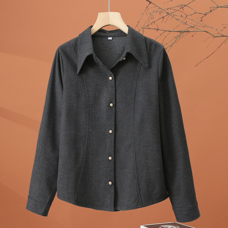 春季长袖翻领衬衫女2026新款遮肚子显瘦衬衣春装时尚女士灰色上衣