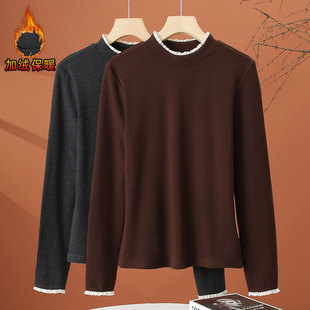 加绒加厚内搭打底衫女秋冬2025新款时尚修身显瘦百搭女士短款上衣