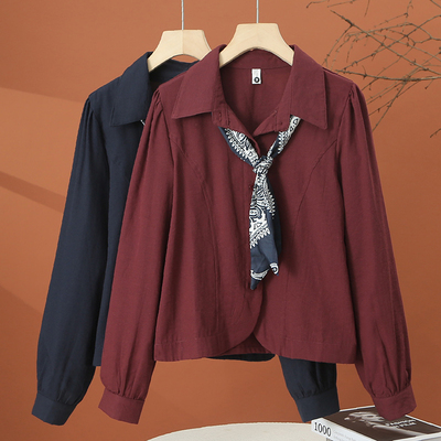 秋季配丝巾长袖衬衫女2025新款