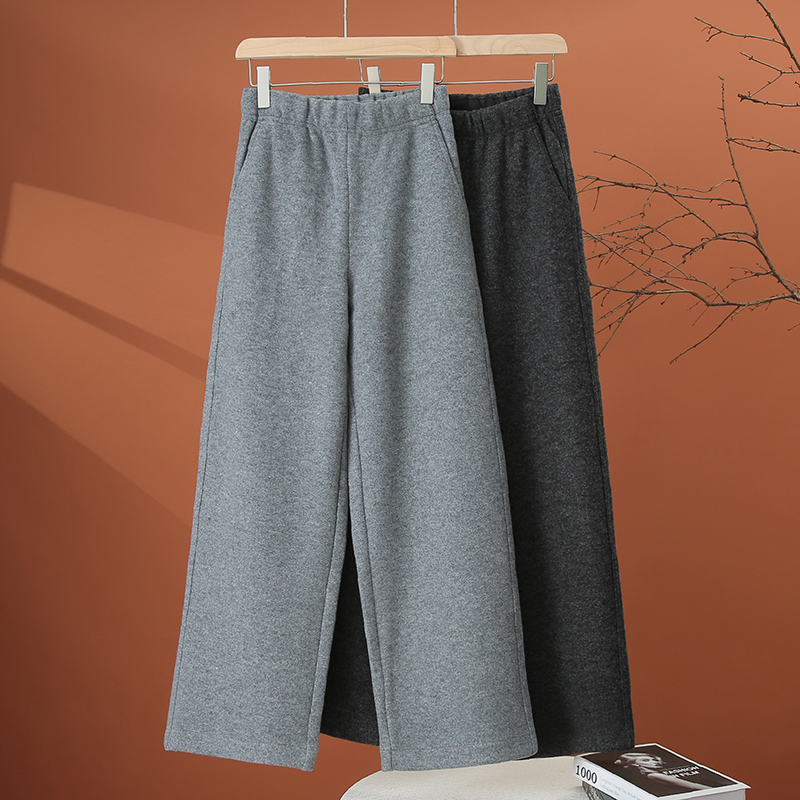 毛呢加厚休闲阔腿裤女秋冬2025新款高腰宽松卫裤百搭灰色直筒裤子