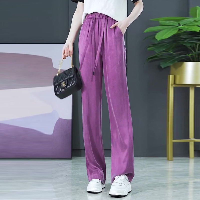 铜氨丝阔腿裤女夏季薄款2025新款紫色裤子高腰垂感直筒冰丝休闲裤
