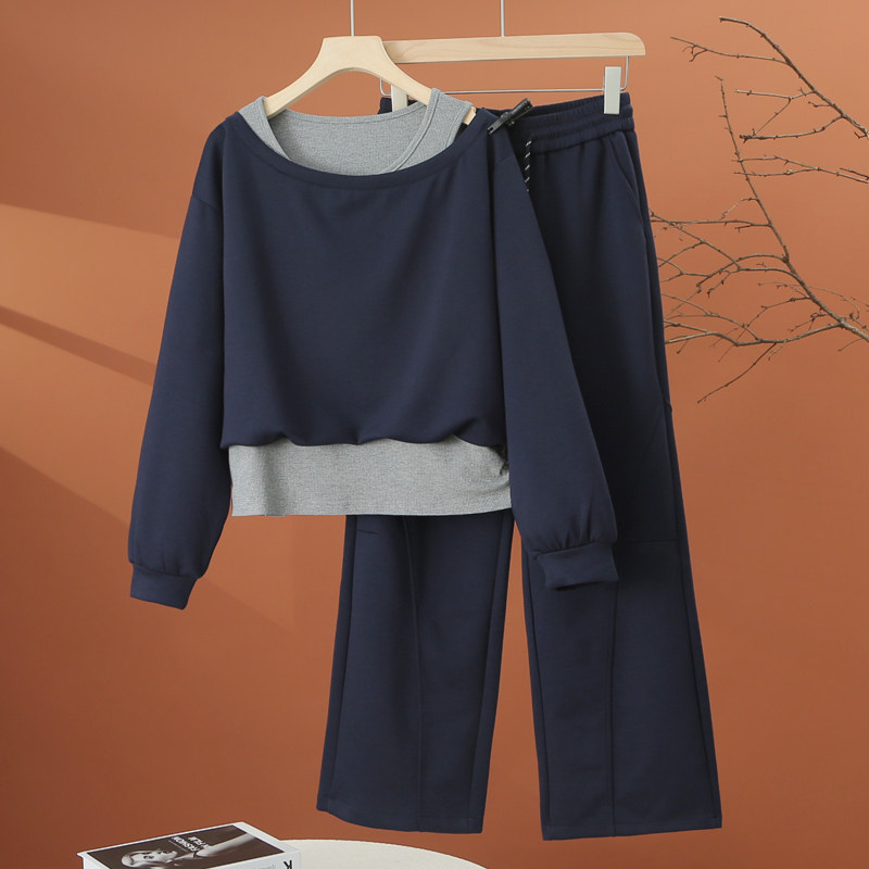 时尚阔腿裤套装女秋季2025年新款一整套搭配秋装假两件卫衣两件套
