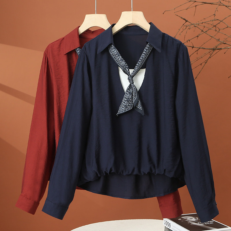 假两件长袖衬衫女春季2026新款女装衬衣春装时尚洋气宽松女士上衣