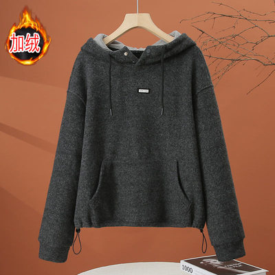 连帽加绒卫衣女秋冬2025新款