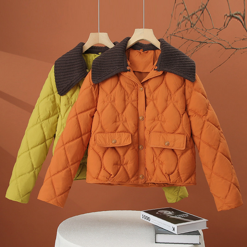 针织翻领轻薄棉衣外套女2025冬季