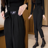 女春季 显瘦九分休闲西装 2026新款 子春款 裤 黑色高腰魔术贴哈伦裤
