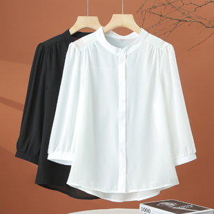 七分袖雪纺衬衫女夏季2026年新款宽松遮肚子衬衣时尚女士白色上衣