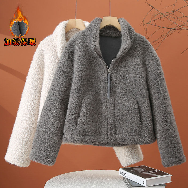 皮毛一体仿羊羔毛外套女装2025冬季新款宽松立领加绒加厚保暖上衣,女装/女士精品,短外套,淘宝优惠券,粉丝福利购,淘宝优惠卷