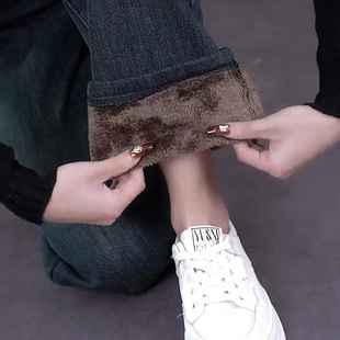 阔腿牛仔裤女冬季加绒2026年新款秋冬款高腰休闲女士加厚直筒裤子