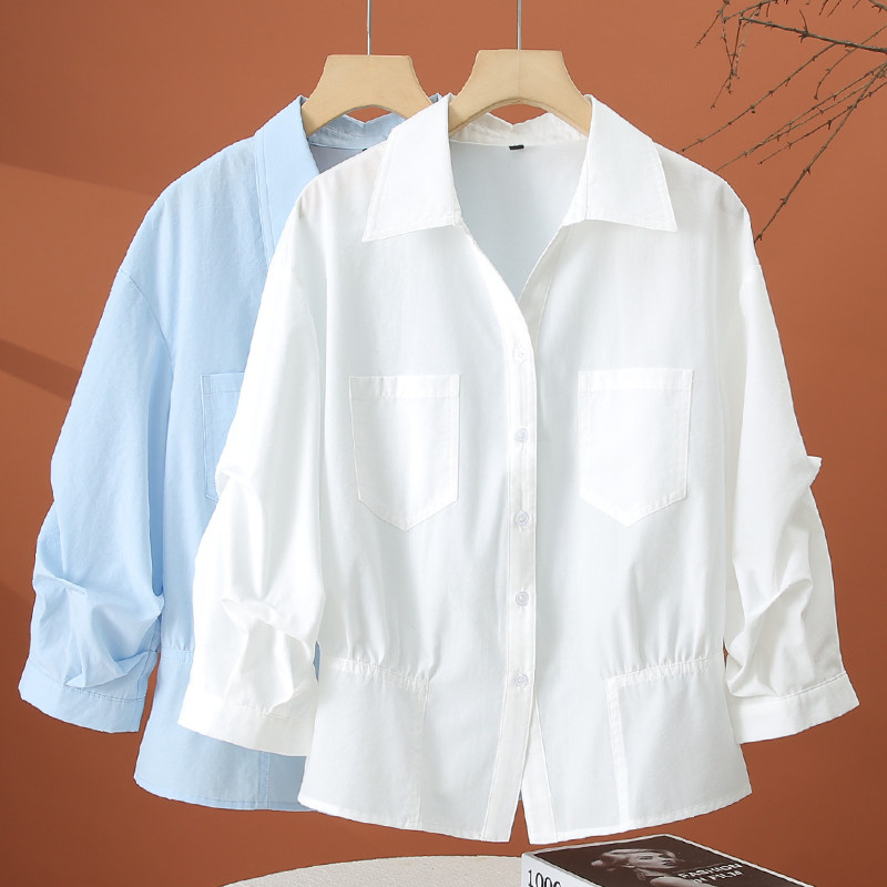 七分袖衬衫女春夏2026新款女装翻领衬衣时尚洋气女士掐腰半袖上衣