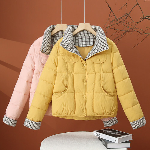 格子拼接保暖棉服女冬季2025新款