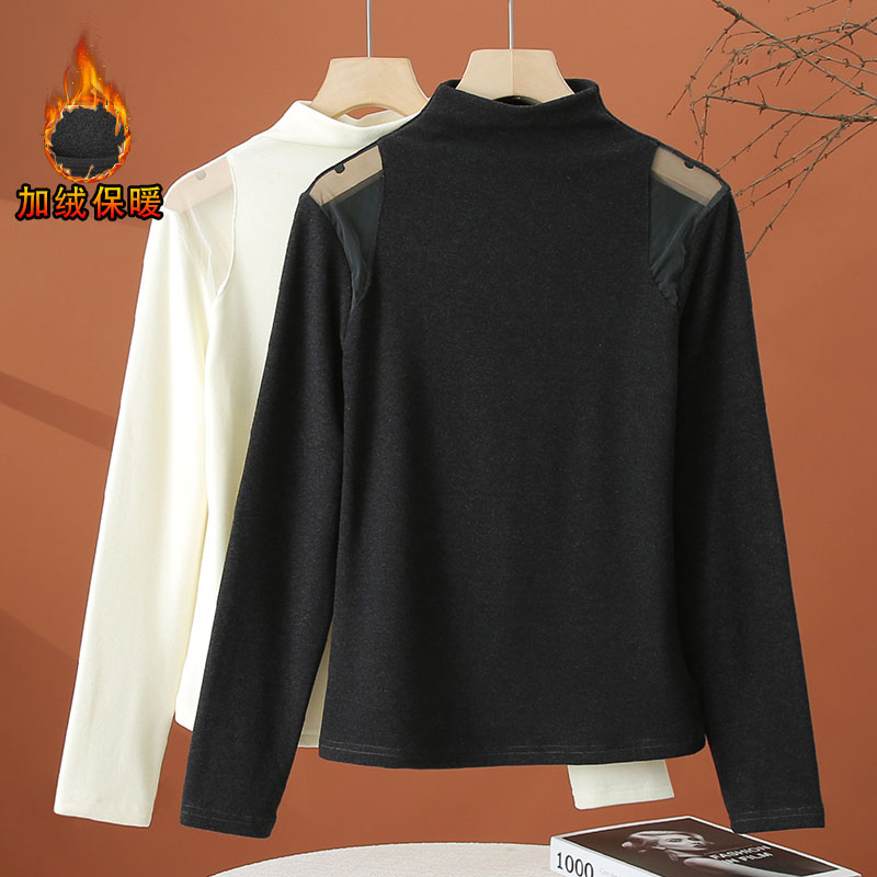 加绒半高领内搭打底衫女秋冬季