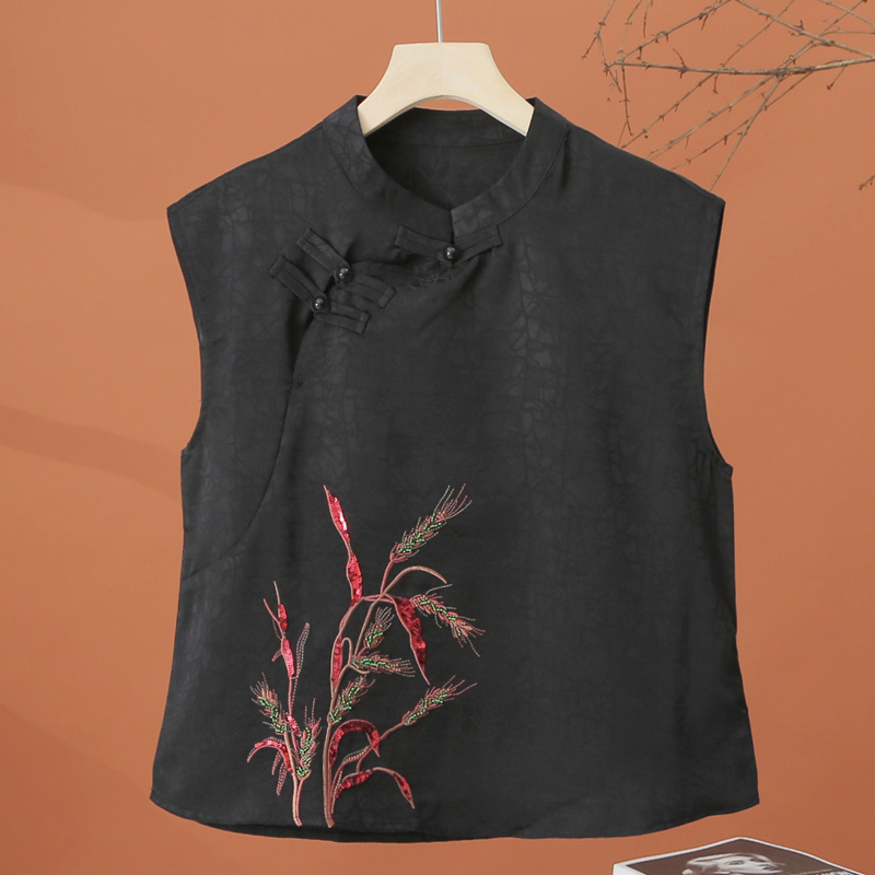 新中式国风无袖衬衫女夏季