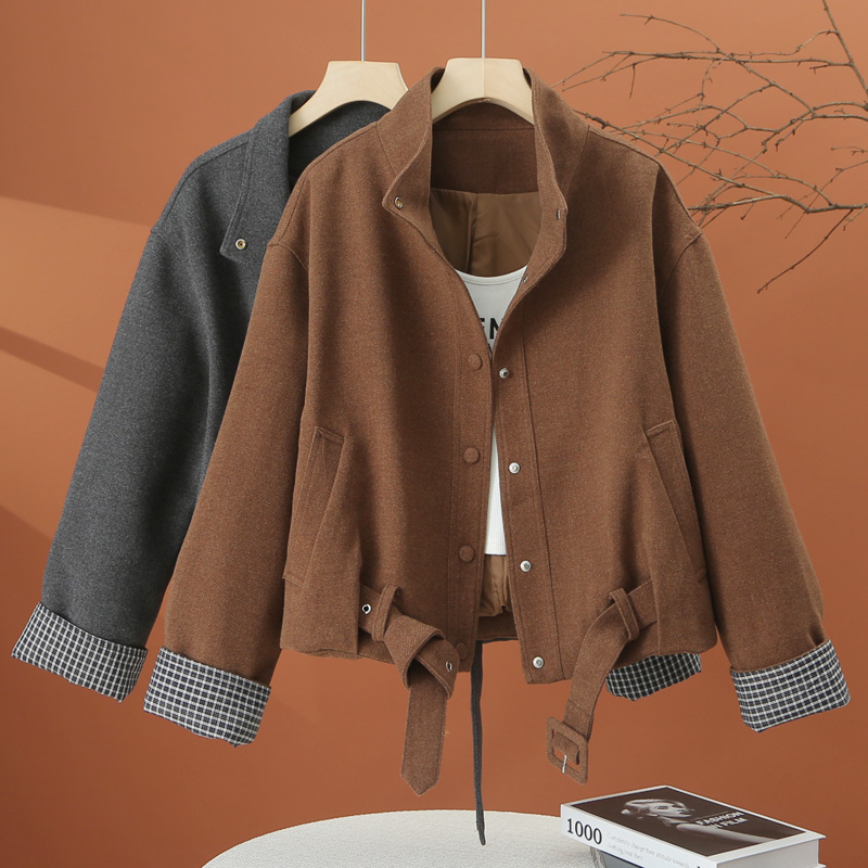 小个子立领毛呢外套女秋季