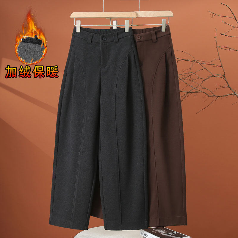 加绒加厚西装裤女秋冬2025新款黑色裤子高腰显瘦弯刀裤直筒哈伦裤