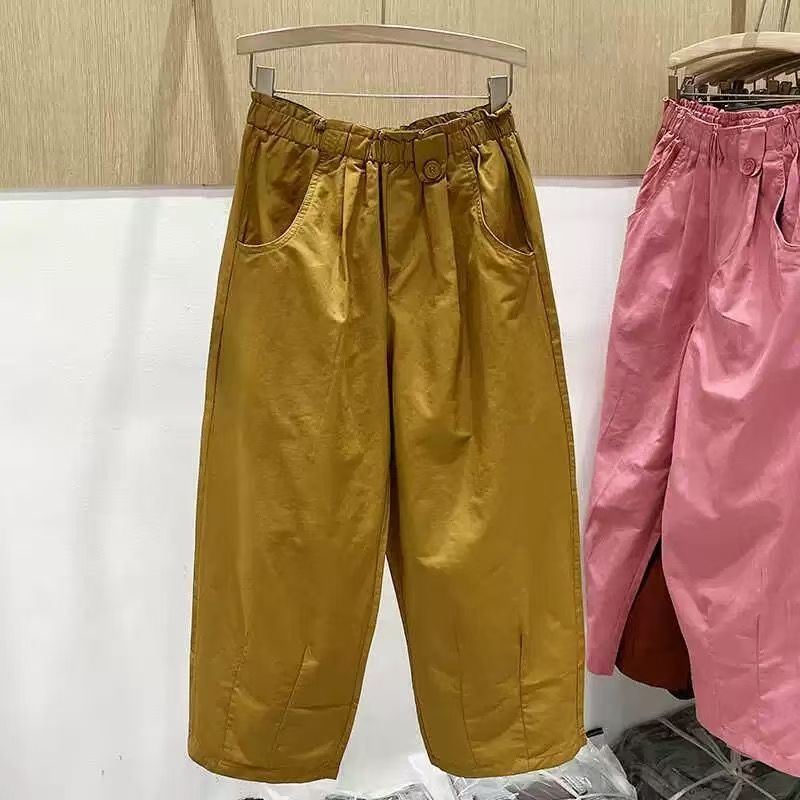 纯棉高腰花苞休闲裤女新款显瘦