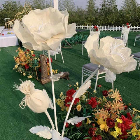新款婚庆路引花田园婚礼布置麻布玫瑰花背景装饰真丝
