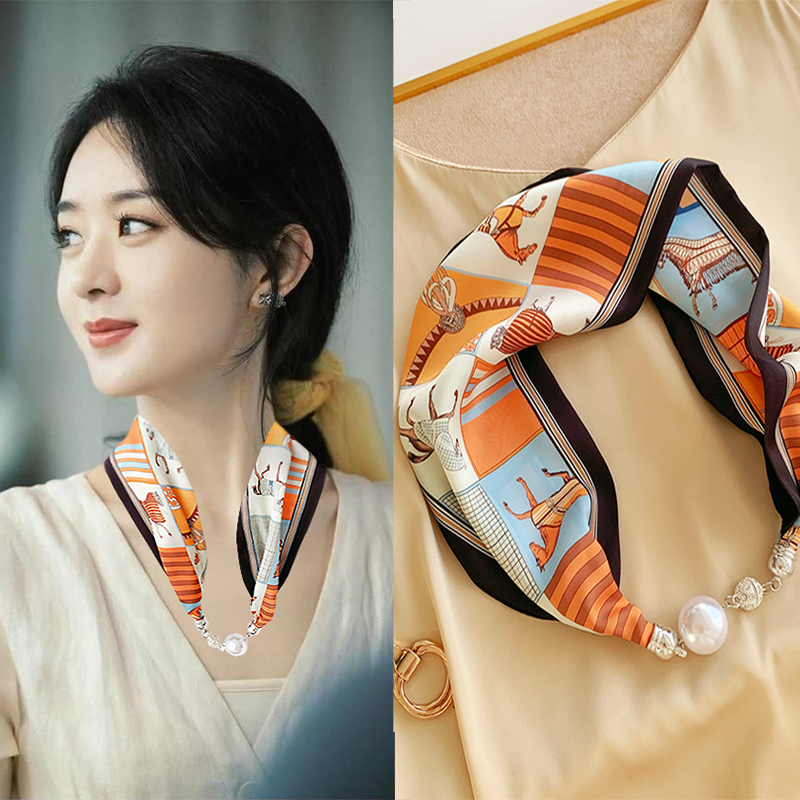 珍珠磁吸扣丝巾女时尚2025新款