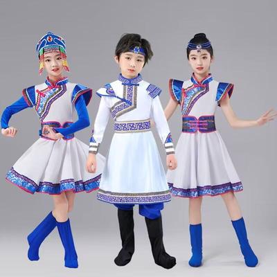 新款儿童蒙古族舞蹈演出服儿童少数民族袍男女款草原筷子舞蒙古袍