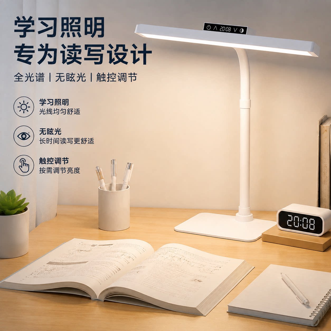 正品官方公矢儿童学生书桌护眼学习台灯全光谱阅读灯触摸调节无眩