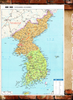 2026新款 朝鲜 韩国地图 墙贴 行政区划图 装饰画 交通海报地图