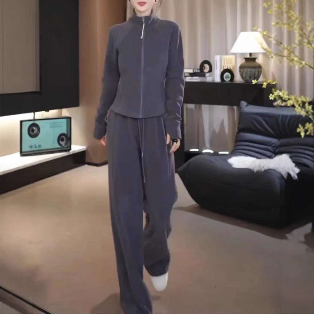 法国cherrykoko秋季新款欧货简约风灰色卫衣裤子修身显瘦女