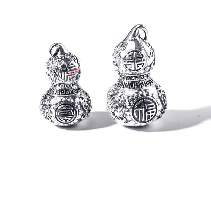 种花家无事牌s925银葫芦情侣项链楞严吊坠可打开嘎乌盒