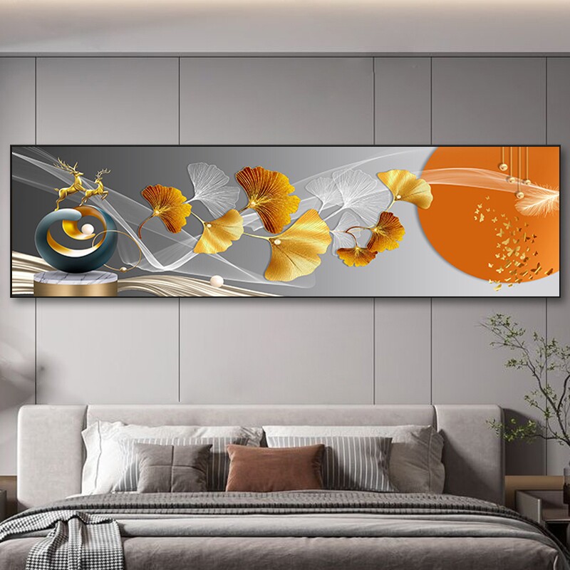 轻奢风卧室床头装饰画银杏叶客厅背景墙主卧墙面挂画房间壁画次卧