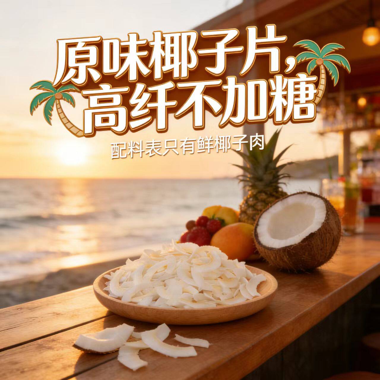 原味不加糖椰子脆片烘焙酸奶碗孕妇零食无添加果脯海南特产非油炸