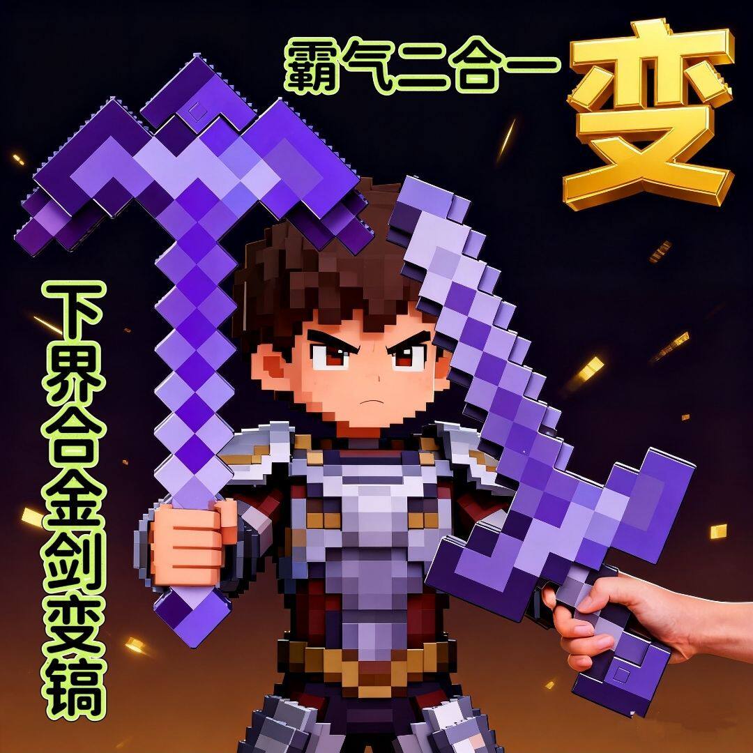 MC我的世界钻石剑稿二合一可变形玩具武器附魔弓箭可弹射塑料