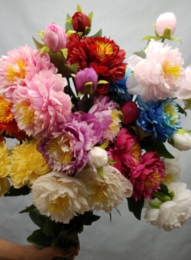 厂家批发皮管牡丹仿真花高端婚礼现场假花家居摆放国潮牡丹花假花