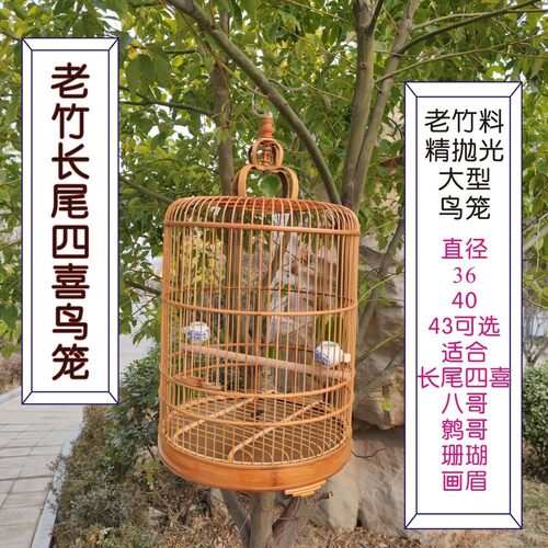 长尾四喜专用大号竹鸟笼鹩哥八哥画眉珊瑚笼子老竹精抛光全套配件