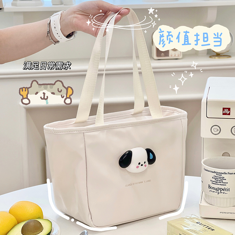 饭盒袋简约纯色通勤保温便当手提袋可爱上班族带饭便当包大容量包