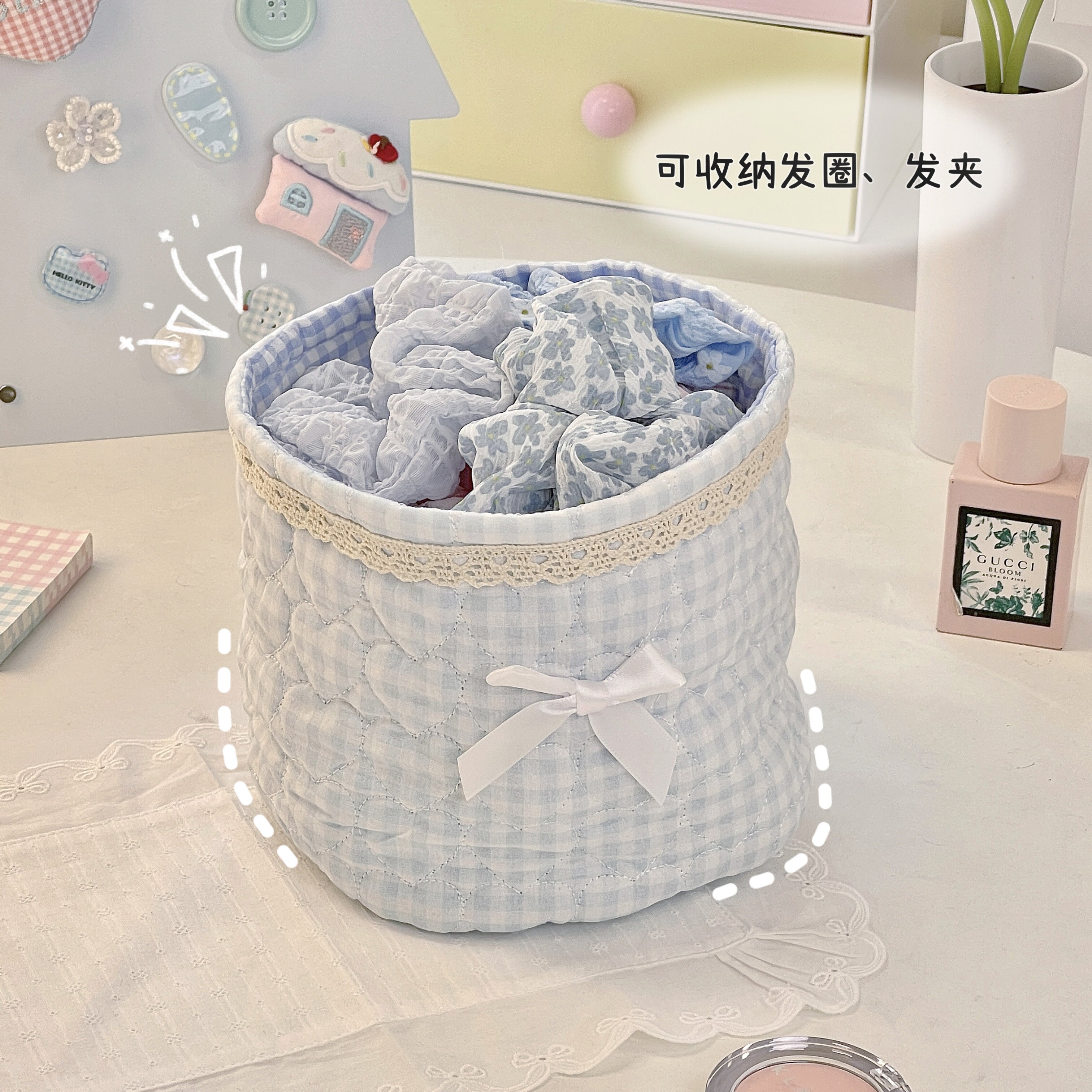 桌面布艺笔筒收纳盒折叠收纳筐文具杂物整理神器可爱少女心收纳篮