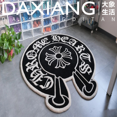 欧美潮牌黑白圆形客厅茶几地毯轻奢意式卧室书房衣帽间床边床尾毯