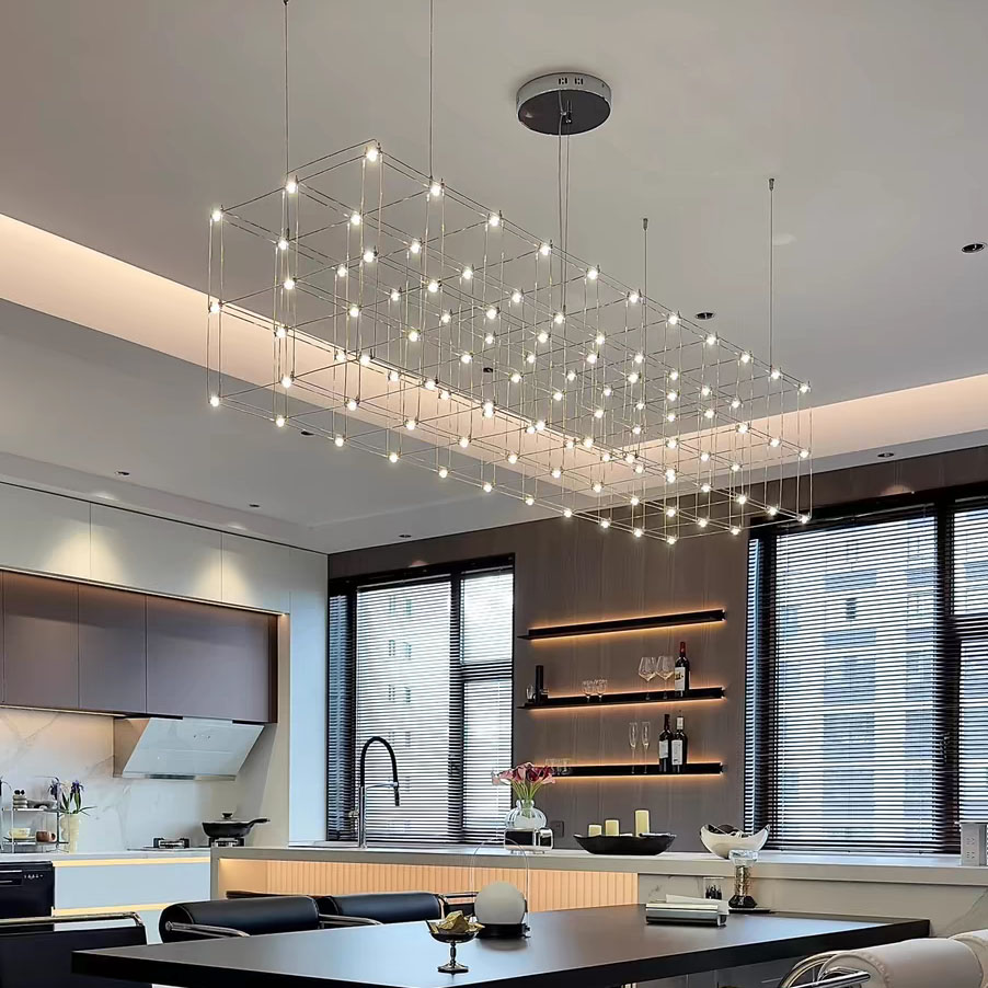 新款餐厅吊灯高级感满天星萤火虫光立方网红意式吧台灯长条灯家用