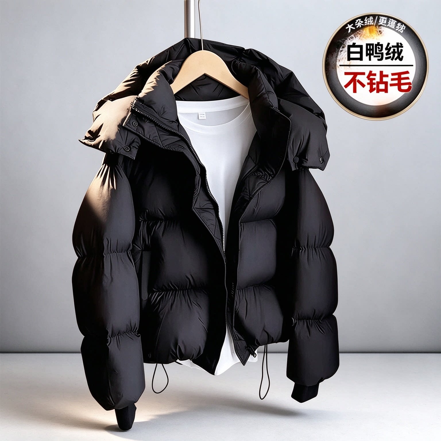 短款泡芙羽绒服女2026新款连帽时尚加厚白鸭绒外套云感保暖面包服