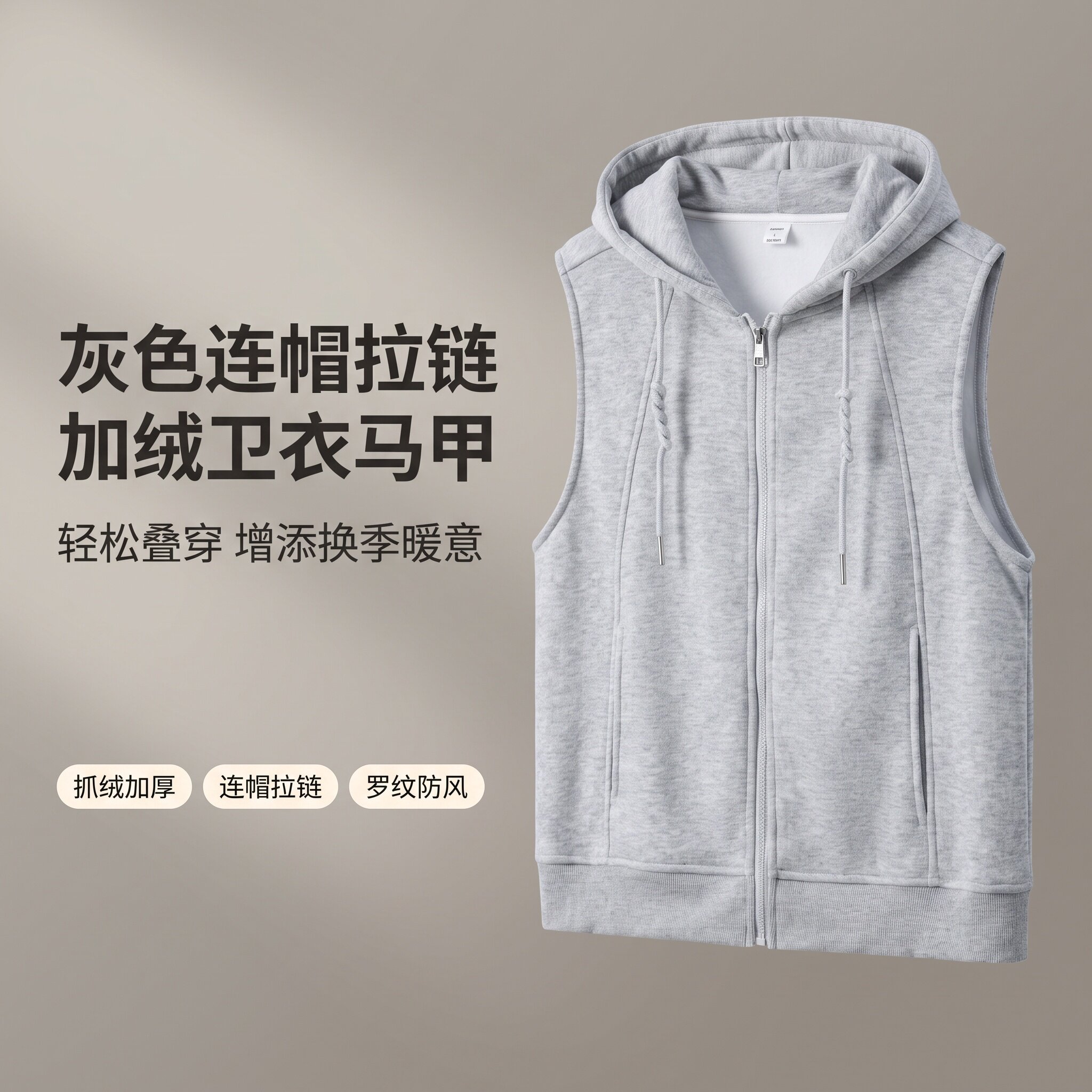 新款加绒连帽马甲女小个子春秋款休闲运动无袖卫衣背心马夹外套
