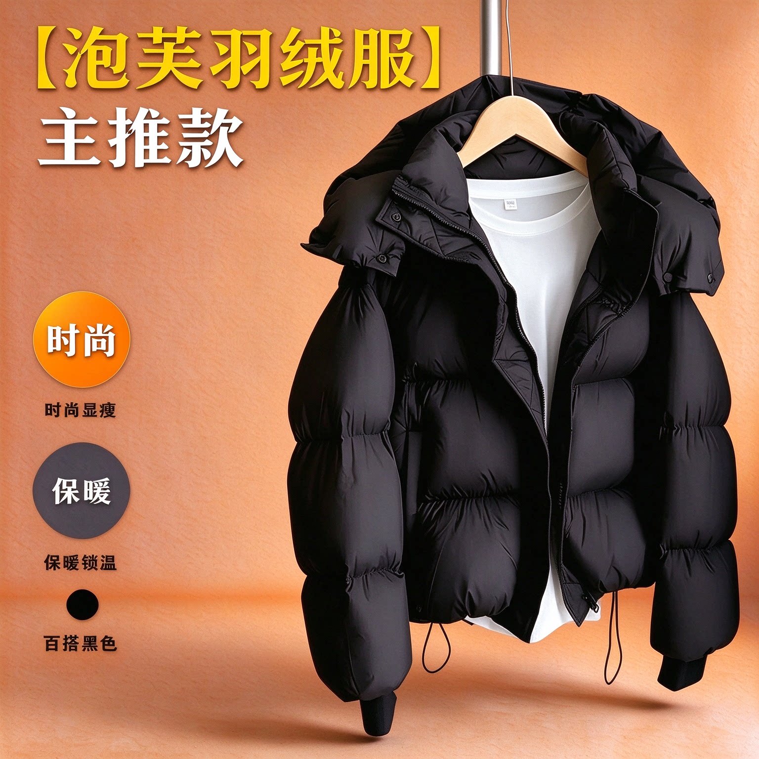 短款泡芙羽绒服女2026新款连帽时尚加厚白鸭绒外套云感保暖面包服