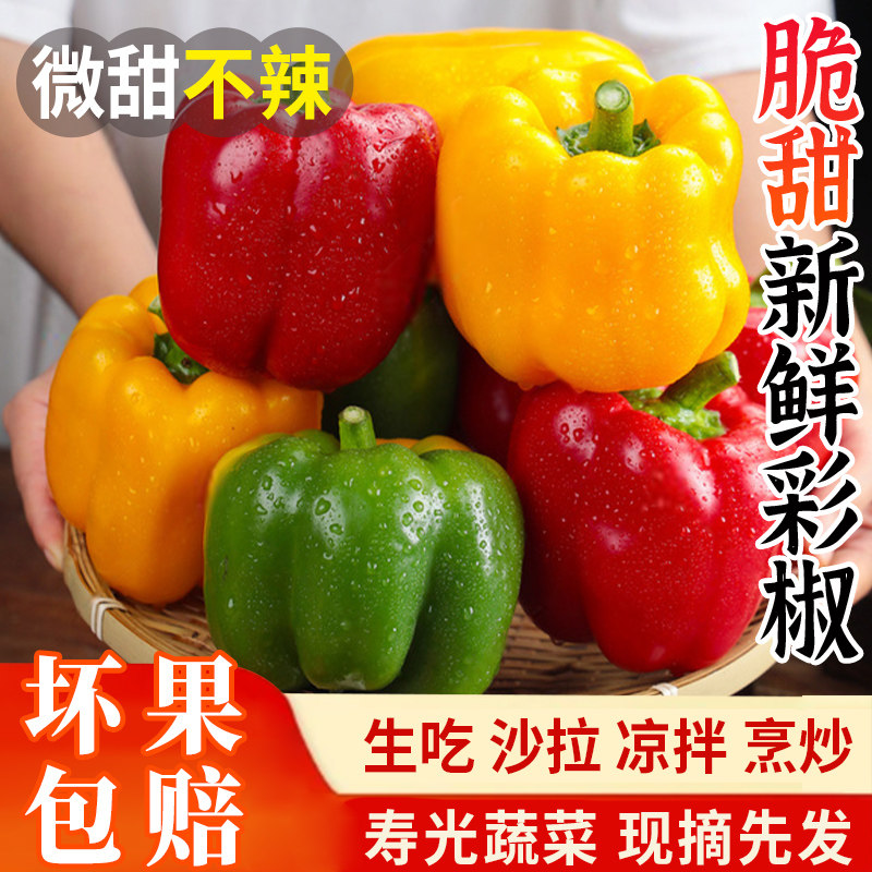 新鲜水果彩椒甜椒生吃七彩辣椒当季蔬菜五彩灯笼红小米椒圆椒包邮