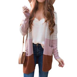 square sweater Irregular stitching contrast cardigan style