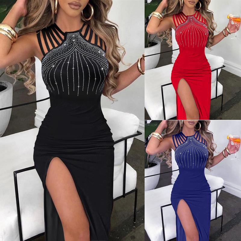 nightclub dress hip-wrapped elegant hot slit dinner diamond