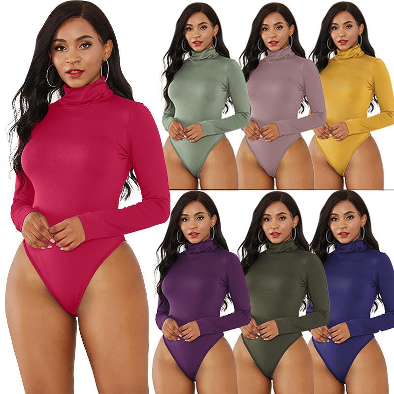 winter bodysuit tights color solid fit slim collar high